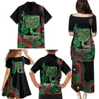 Australia Bowel Cancer Awareness Month Family Matching Puletasi and Hawaiian Shirt Boxing Gloves Warriors Aboriginal Art