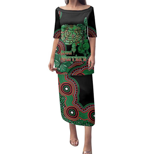 Australia Bowel Cancer Awareness Month Family Matching Puletasi and Hawaiian Shirt Boxing Gloves Warriors Aboriginal Art