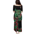 Australia Bowel Cancer Awareness Month Family Matching Puletasi and Hawaiian Shirt Boxing Gloves Warriors Aboriginal Art