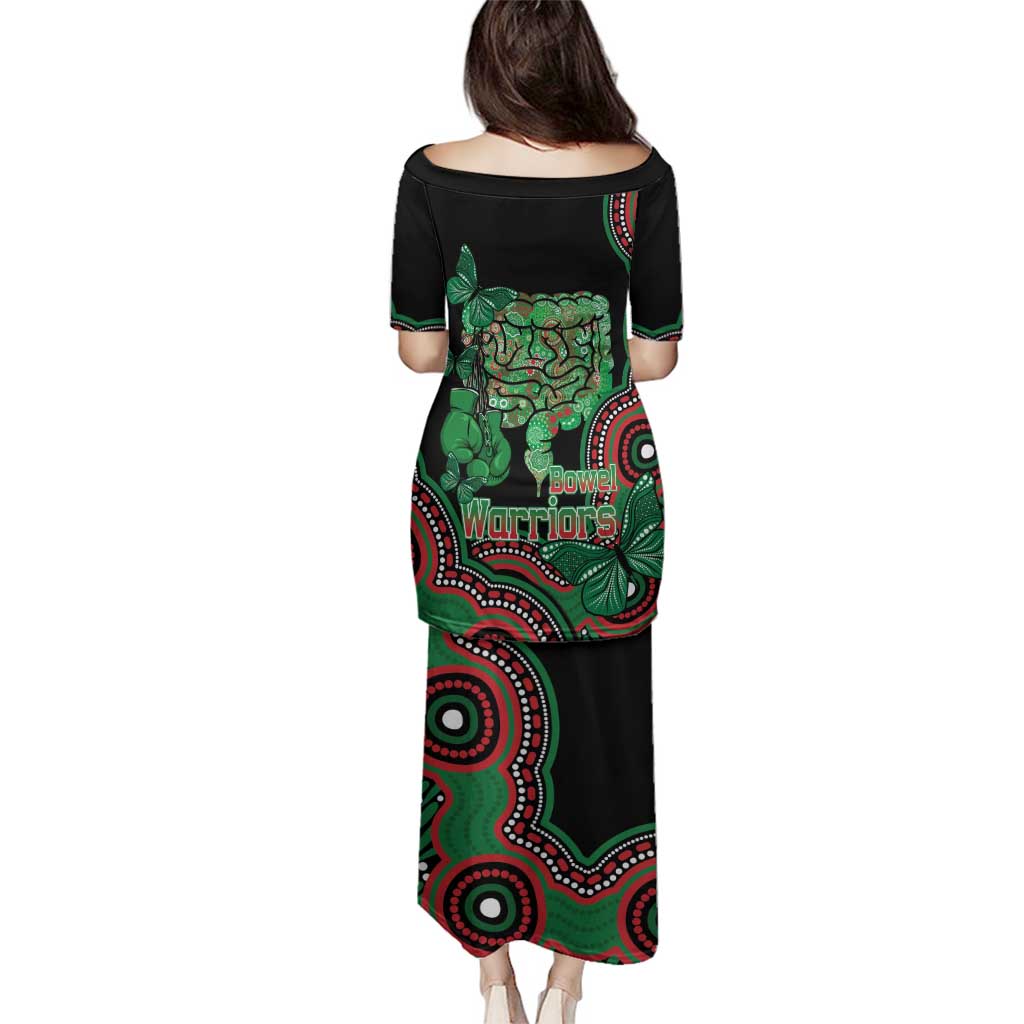 Australia Bowel Cancer Awareness Month Family Matching Puletasi and Hawaiian Shirt Boxing Gloves Warriors Aboriginal Art