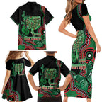 Australia Bowel Cancer Awareness Month Family Matching Short Sleeve Bodycon Dress and Hawaiian Shirt Boxing Gloves Warriors Aboriginal Art