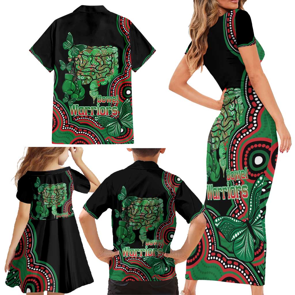 Australia Bowel Cancer Awareness Month Family Matching Short Sleeve Bodycon Dress and Hawaiian Shirt Boxing Gloves Warriors Aboriginal Art