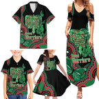 Australia Bowel Cancer Awareness Month Family Matching Summer Maxi Dress and Hawaiian Shirt Boxing Gloves Warriors Aboriginal Art