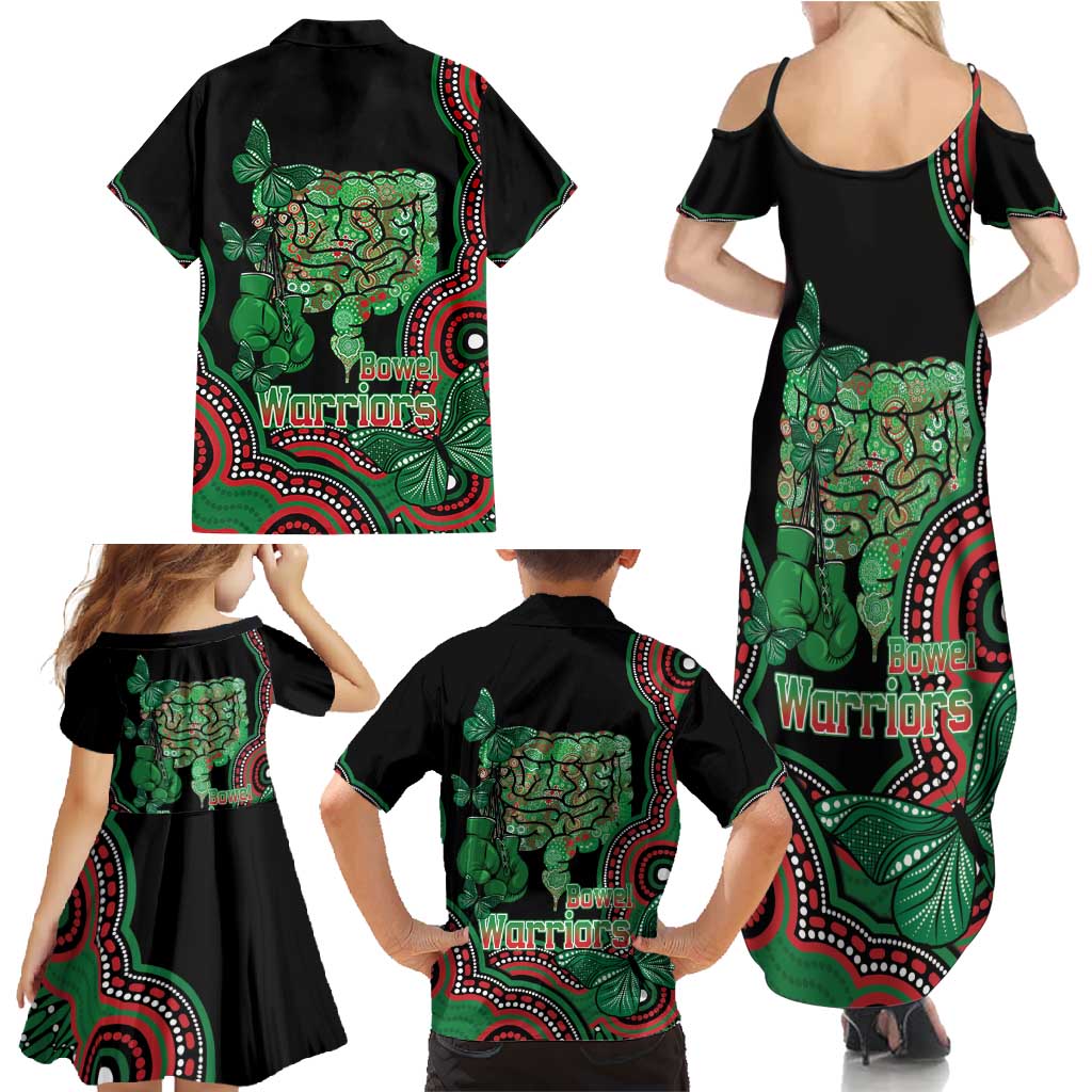 Australia Bowel Cancer Awareness Month Family Matching Summer Maxi Dress and Hawaiian Shirt Boxing Gloves Warriors Aboriginal Art