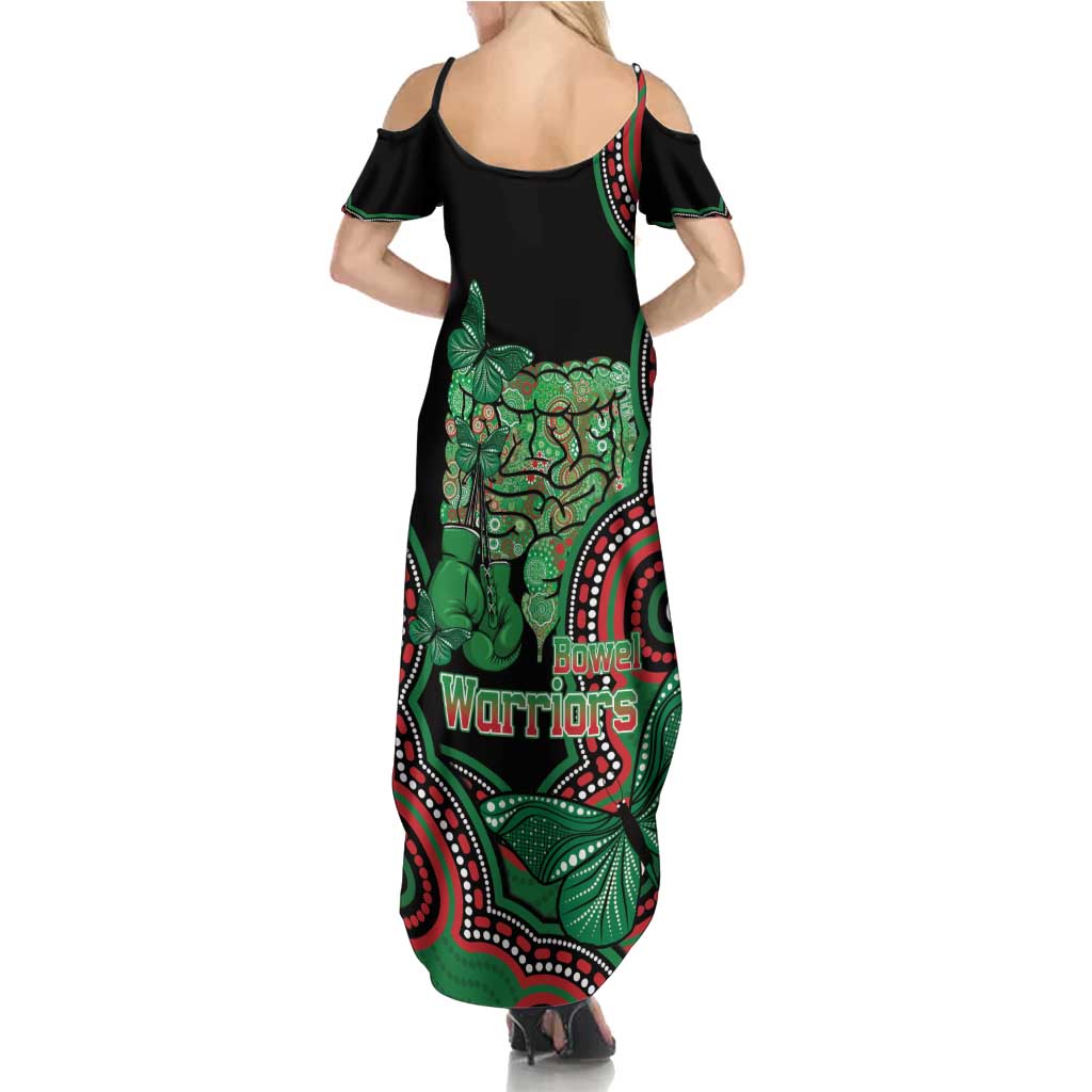 Australia Bowel Cancer Awareness Month Family Matching Summer Maxi Dress and Hawaiian Shirt Boxing Gloves Warriors Aboriginal Art