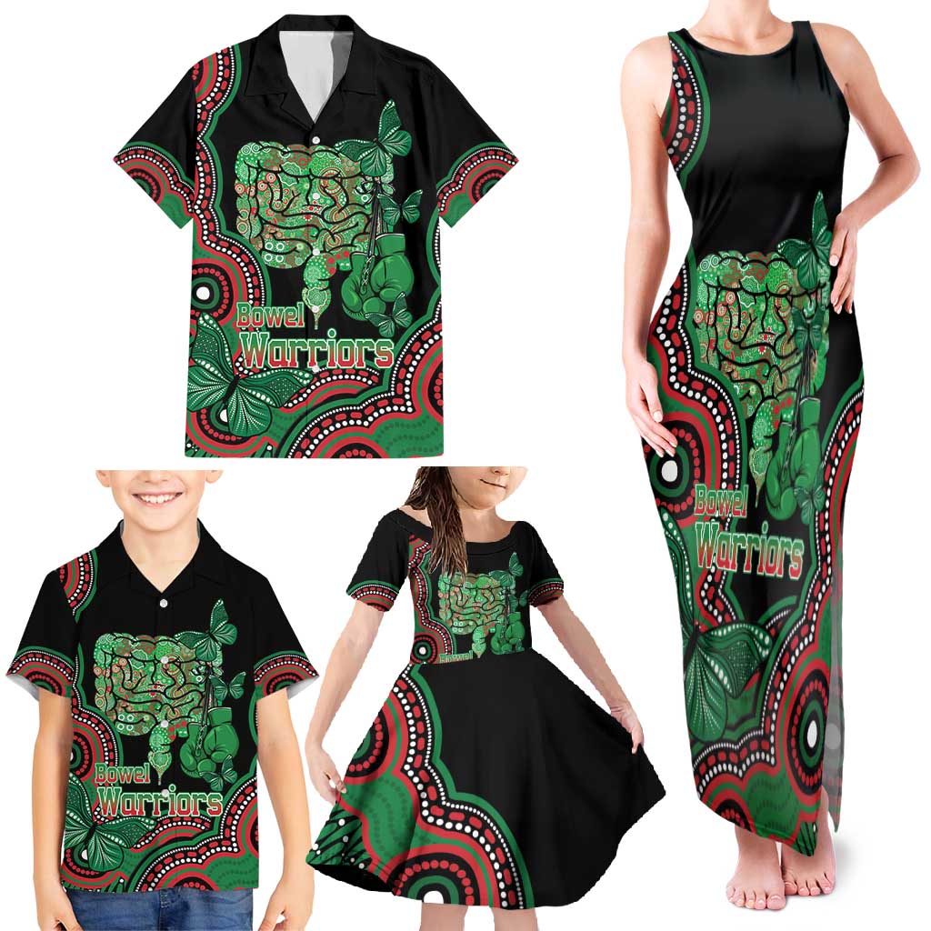 Australia Bowel Cancer Awareness Month Family Matching Tank Maxi Dress and Hawaiian Shirt Boxing Gloves Warriors Aboriginal Art