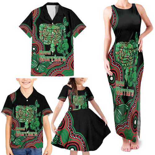 Australia Bowel Cancer Awareness Month Family Matching Tank Maxi Dress and Hawaiian Shirt Boxing Gloves Warriors Aboriginal Art