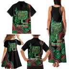 Australia Bowel Cancer Awareness Month Family Matching Tank Maxi Dress and Hawaiian Shirt Boxing Gloves Warriors Aboriginal Art