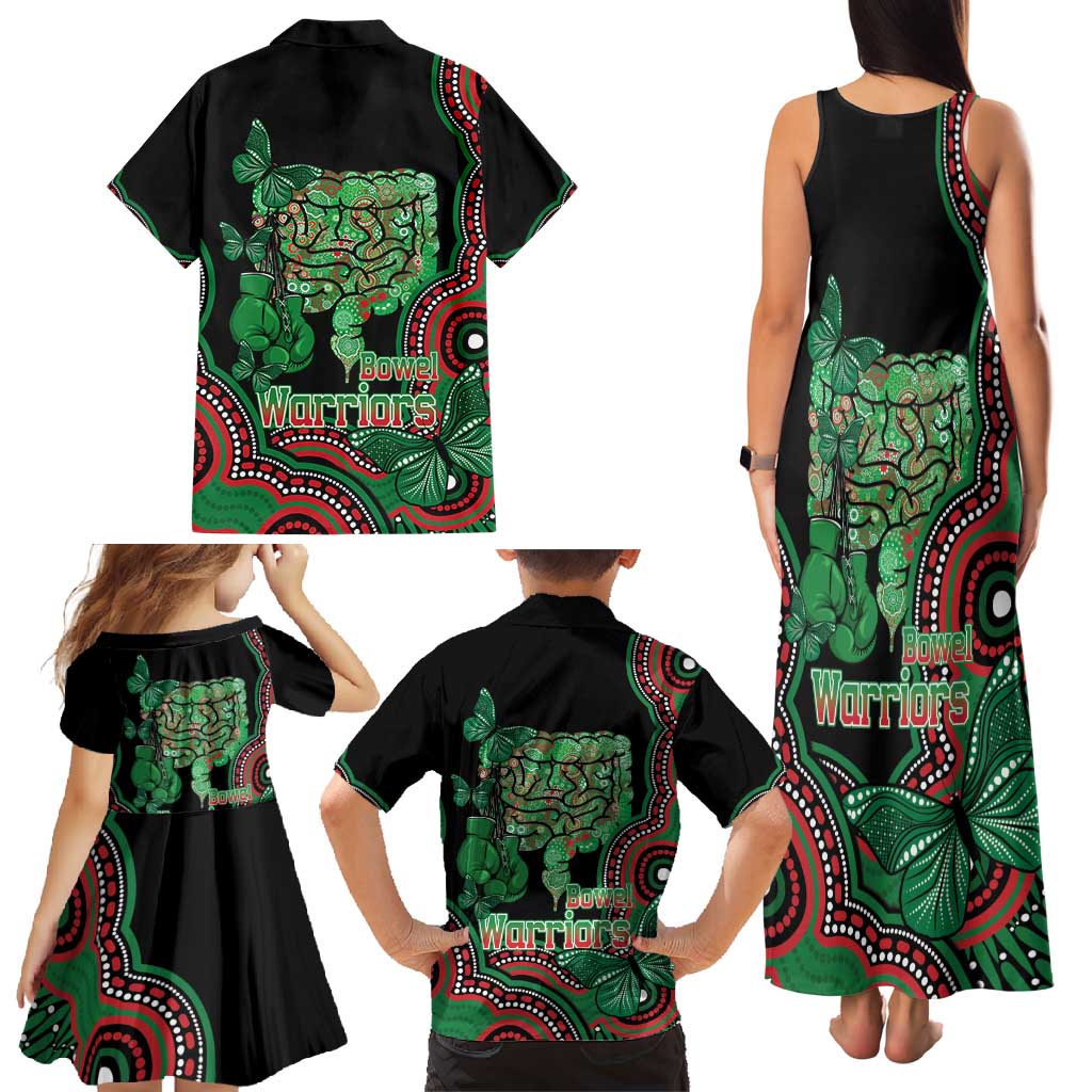 Australia Bowel Cancer Awareness Month Family Matching Tank Maxi Dress and Hawaiian Shirt Boxing Gloves Warriors Aboriginal Art