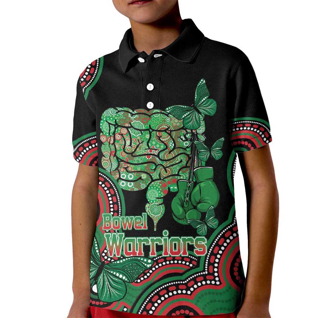 Australia Bowel Cancer Awareness Month Kid Polo Shirt Boxing Gloves Warriors Aboriginal Art