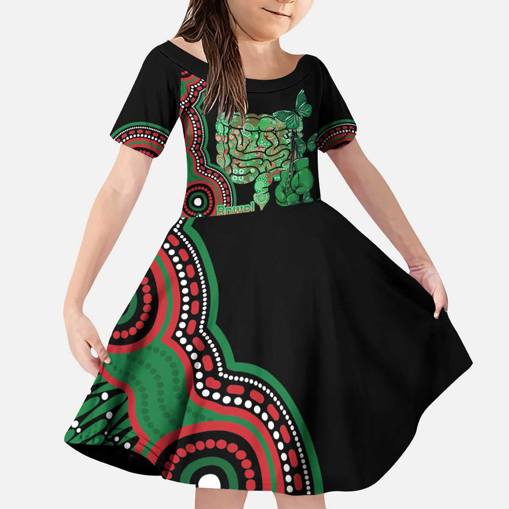Australia Bowel Cancer Awareness Month Kid Short Sleeve Dress Boxing Gloves Warriors Aboriginal Art