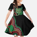 Australia Bowel Cancer Awareness Month Kid Short Sleeve Dress Boxing Gloves Warriors Aboriginal Art