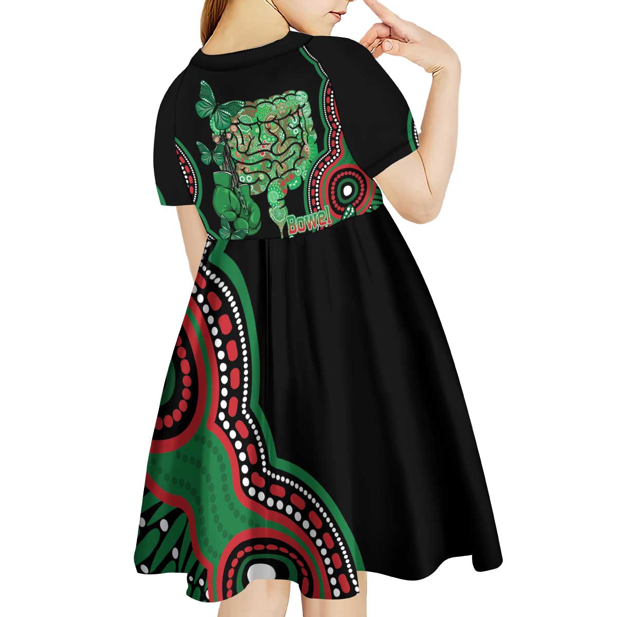 Australia Bowel Cancer Awareness Month Kid Short Sleeve Dress Boxing Gloves Warriors Aboriginal Art