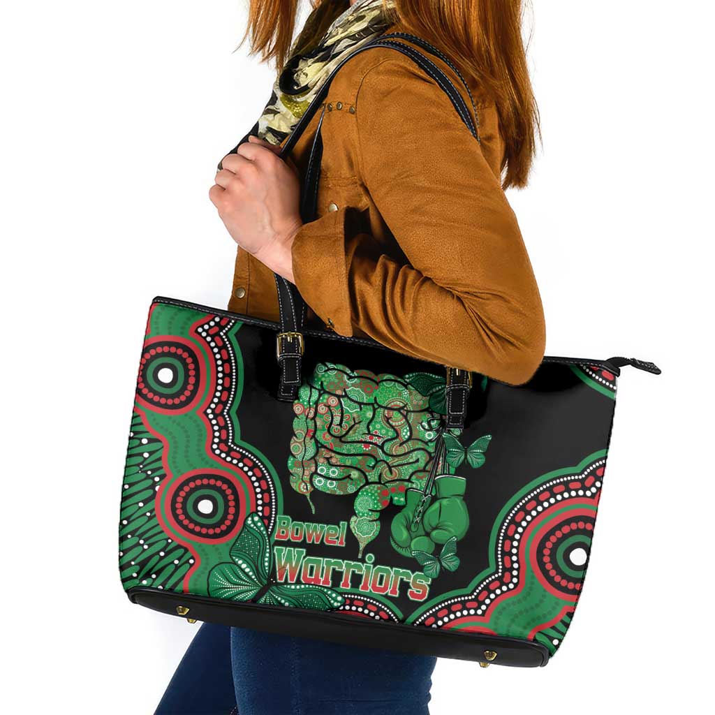 Australia Bowel Cancer Awareness Month Leather Tote Bag Boxing Gloves Warriors Aboriginal Art