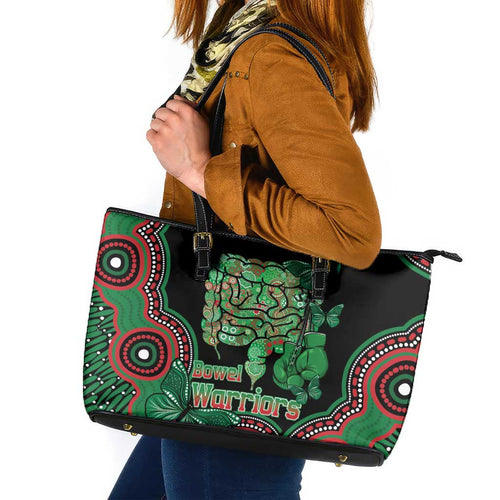 Australia Bowel Cancer Awareness Month Leather Tote Bag Boxing Gloves Warriors Aboriginal Art