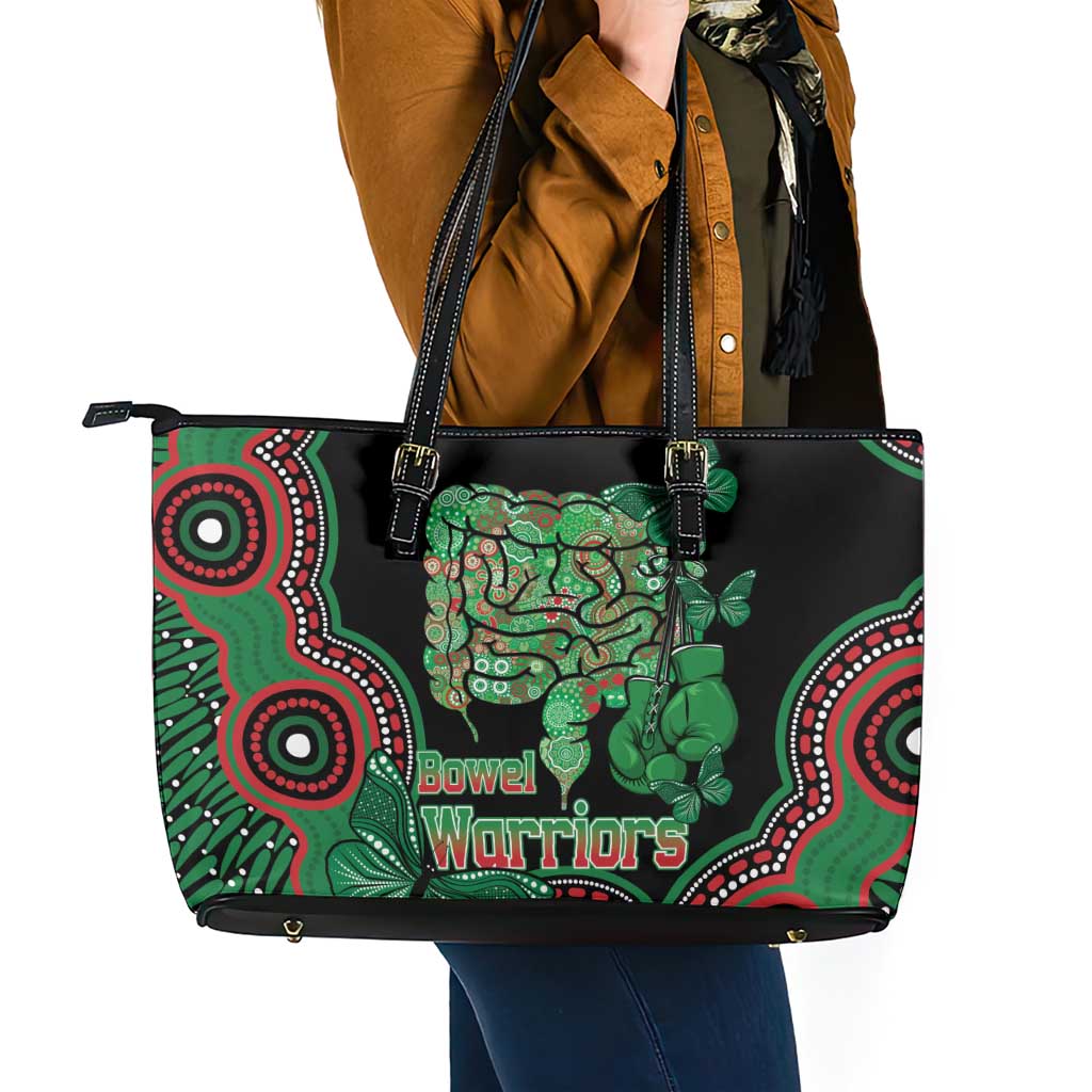 Australia Bowel Cancer Awareness Month Leather Tote Bag Boxing Gloves Warriors Aboriginal Art