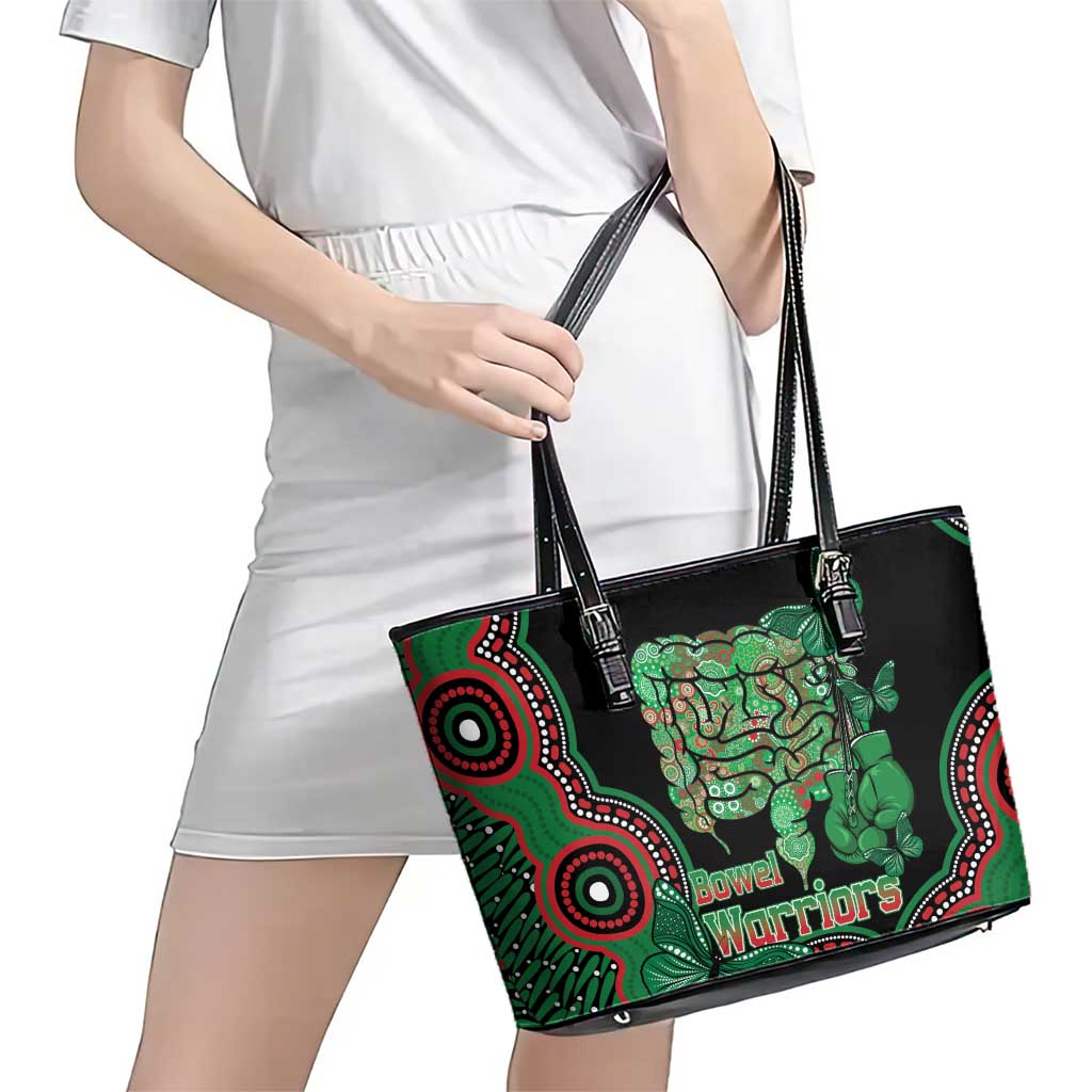 Australia Bowel Cancer Awareness Month Leather Tote Bag Boxing Gloves Warriors Aboriginal Art