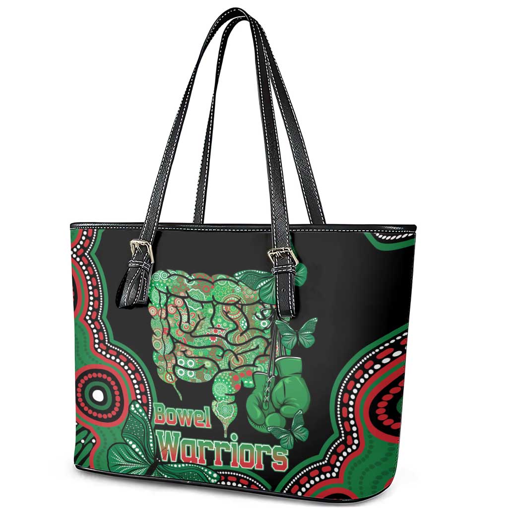 Australia Bowel Cancer Awareness Month Leather Tote Bag Boxing Gloves Warriors Aboriginal Art