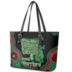 Australia Bowel Cancer Awareness Month Leather Tote Bag Boxing Gloves Warriors Aboriginal Art