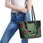 Australia Bowel Cancer Awareness Month Leather Tote Bag Boxing Gloves Warriors Aboriginal Art