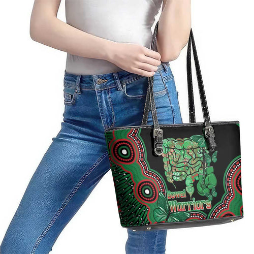 Australia Bowel Cancer Awareness Month Leather Tote Bag Boxing Gloves Warriors Aboriginal Art