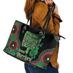 Australia Bowel Cancer Awareness Month Leather Tote Bag Boxing Gloves Warriors Aboriginal Art