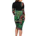 Australia Bowel Cancer Awareness Month Long Sleeve Bodycon Dress Boxing Gloves Warriors Aboriginal Art