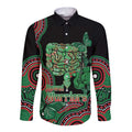 Australia Bowel Cancer Awareness Month Long Sleeve Button Shirt Boxing Gloves Warriors Aboriginal Art