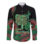 Australia Bowel Cancer Awareness Month Long Sleeve Button Shirt Boxing Gloves Warriors Aboriginal Art