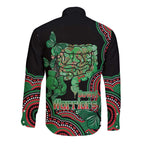 Australia Bowel Cancer Awareness Month Long Sleeve Button Shirt Boxing Gloves Warriors Aboriginal Art