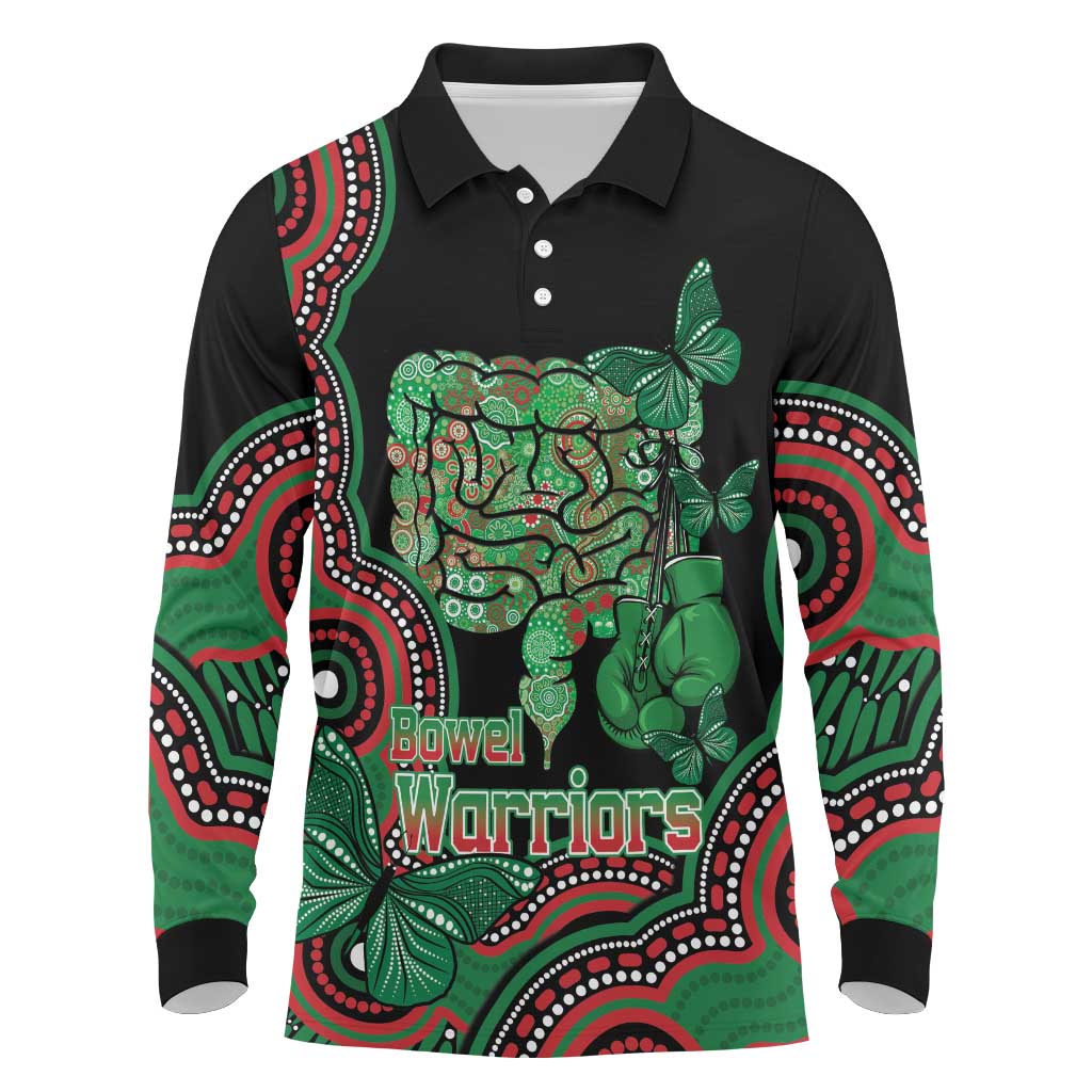 Australia Bowel Cancer Awareness Month Long Sleeve Polo Shirt Boxing Gloves Warriors Aboriginal Art