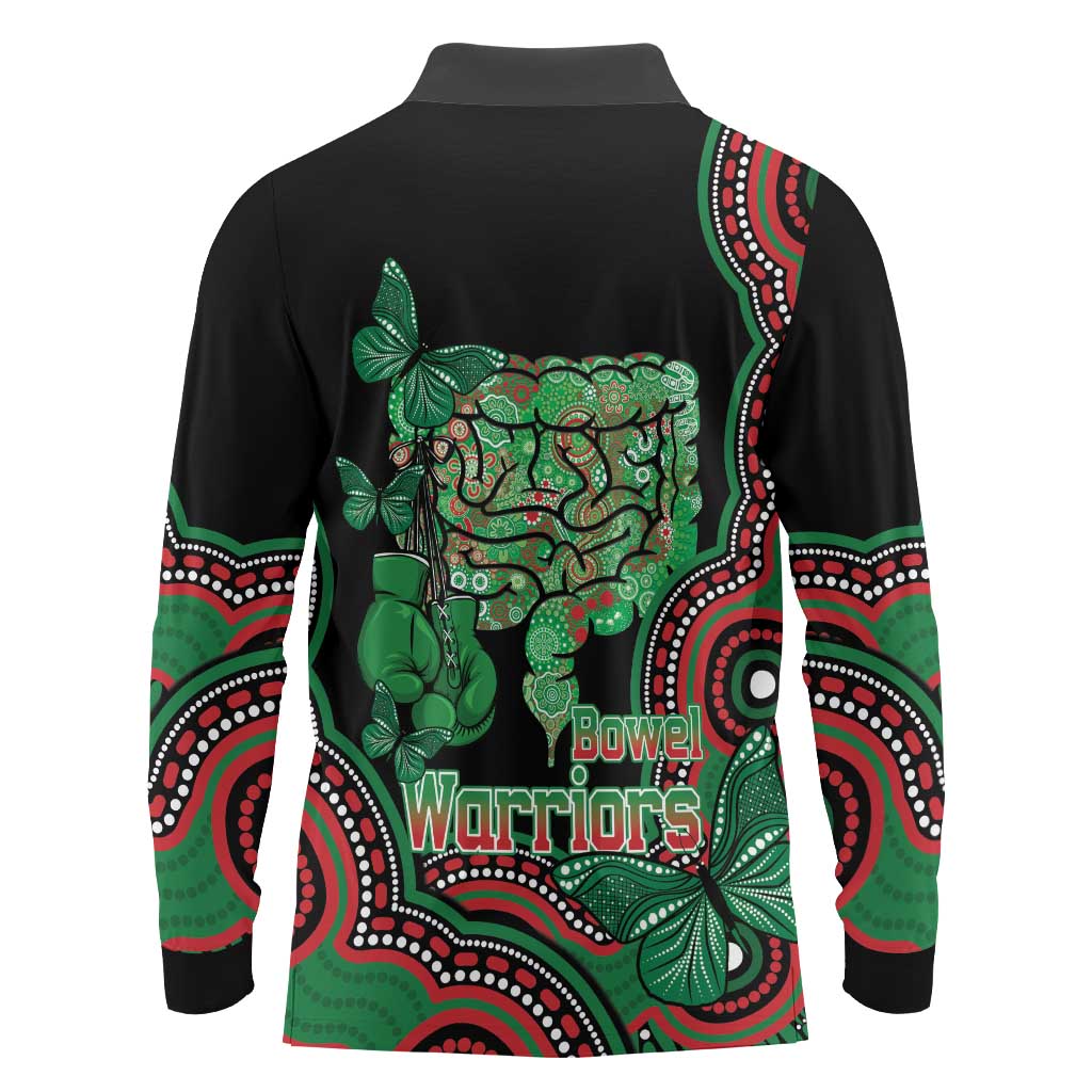 Australia Bowel Cancer Awareness Month Long Sleeve Polo Shirt Boxing Gloves Warriors Aboriginal Art
