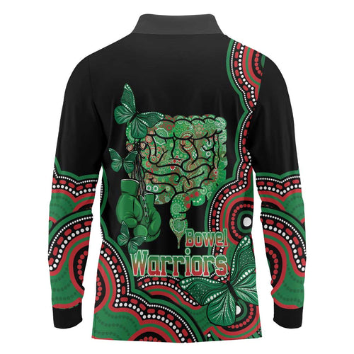 Australia Bowel Cancer Awareness Month Long Sleeve Polo Shirt Boxing Gloves Warriors Aboriginal Art