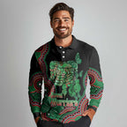 Australia Bowel Cancer Awareness Month Long Sleeve Polo Shirt Boxing Gloves Warriors Aboriginal Art
