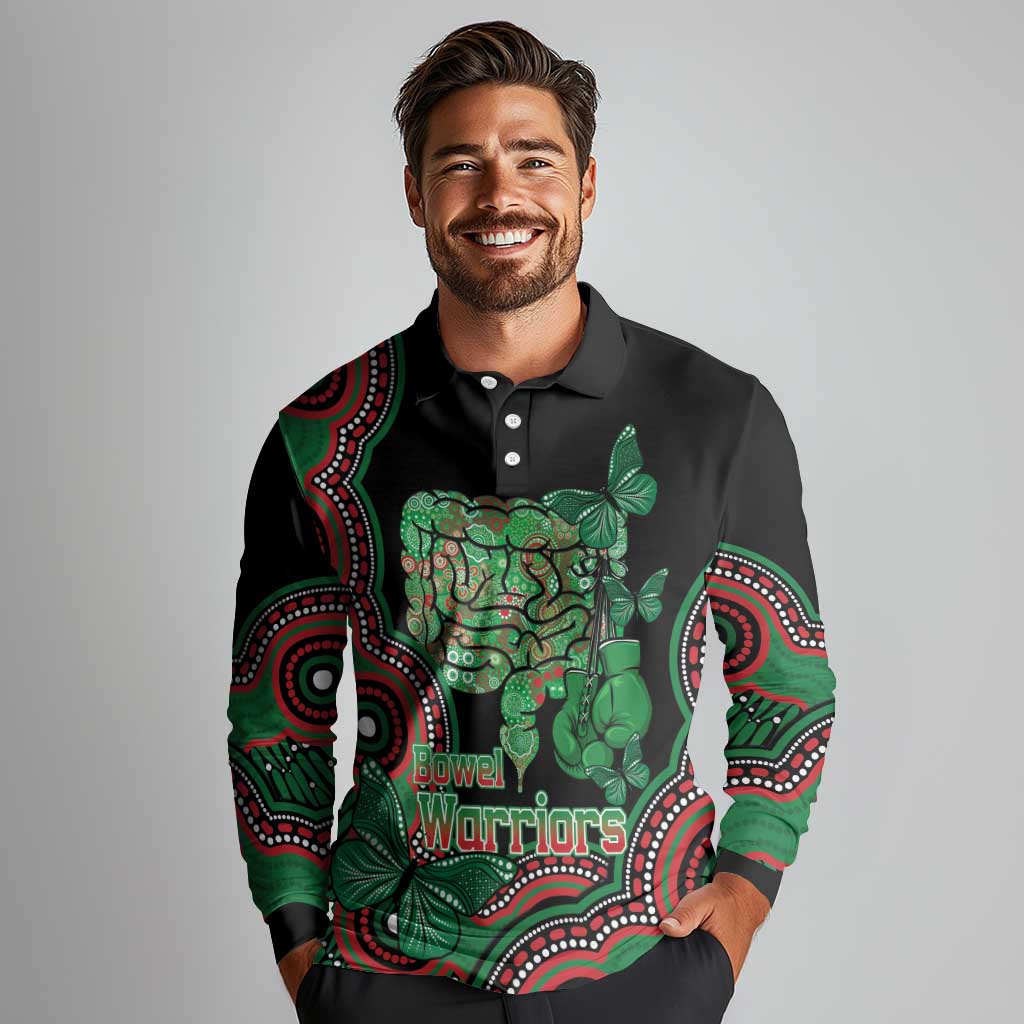 Australia Bowel Cancer Awareness Month Long Sleeve Polo Shirt Boxing Gloves Warriors Aboriginal Art