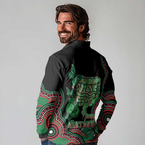 Australia Bowel Cancer Awareness Month Long Sleeve Polo Shirt Boxing Gloves Warriors Aboriginal Art