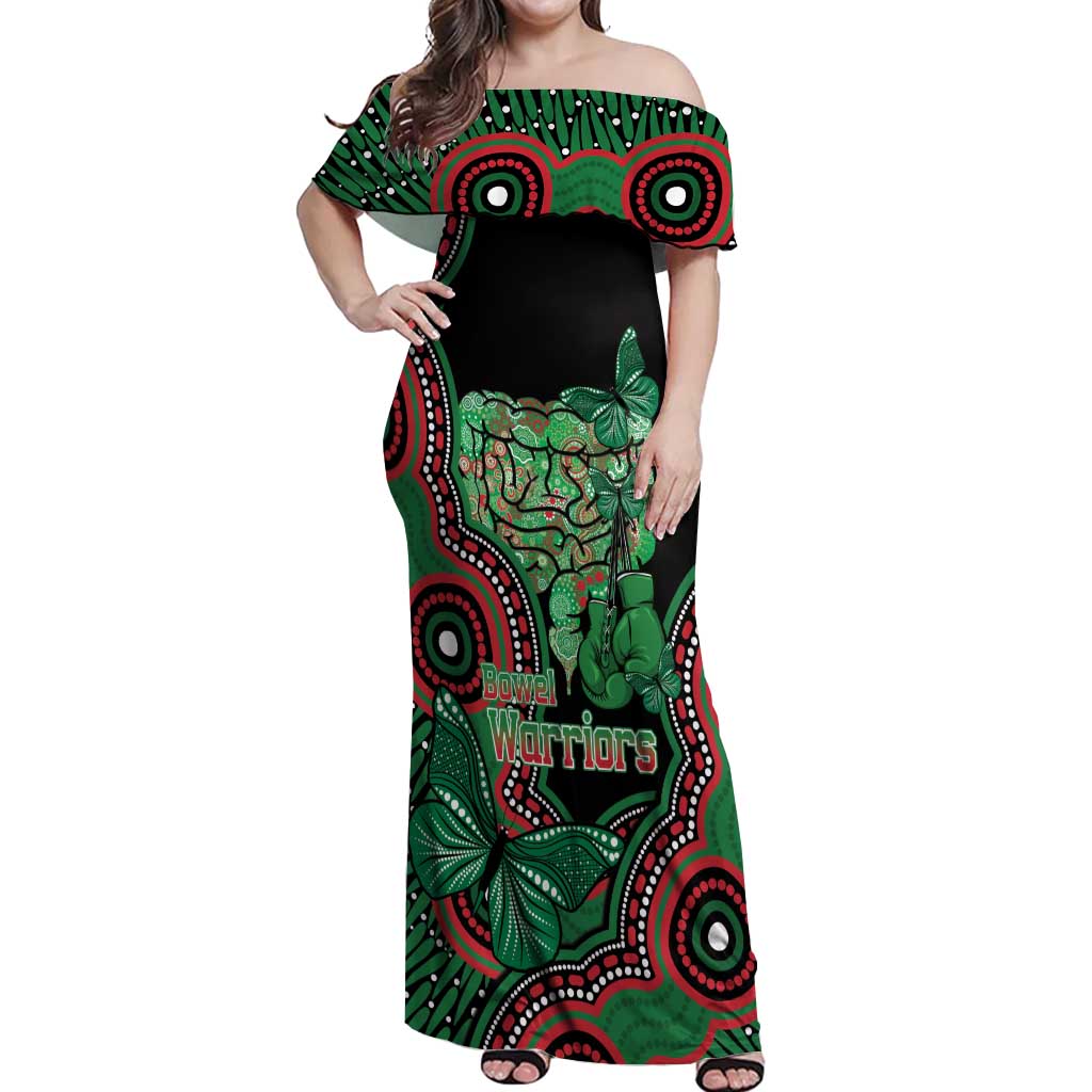 Australia Bowel Cancer Awareness Month Off Shoulder Maxi Dress Boxing Gloves Warriors Aboriginal Art