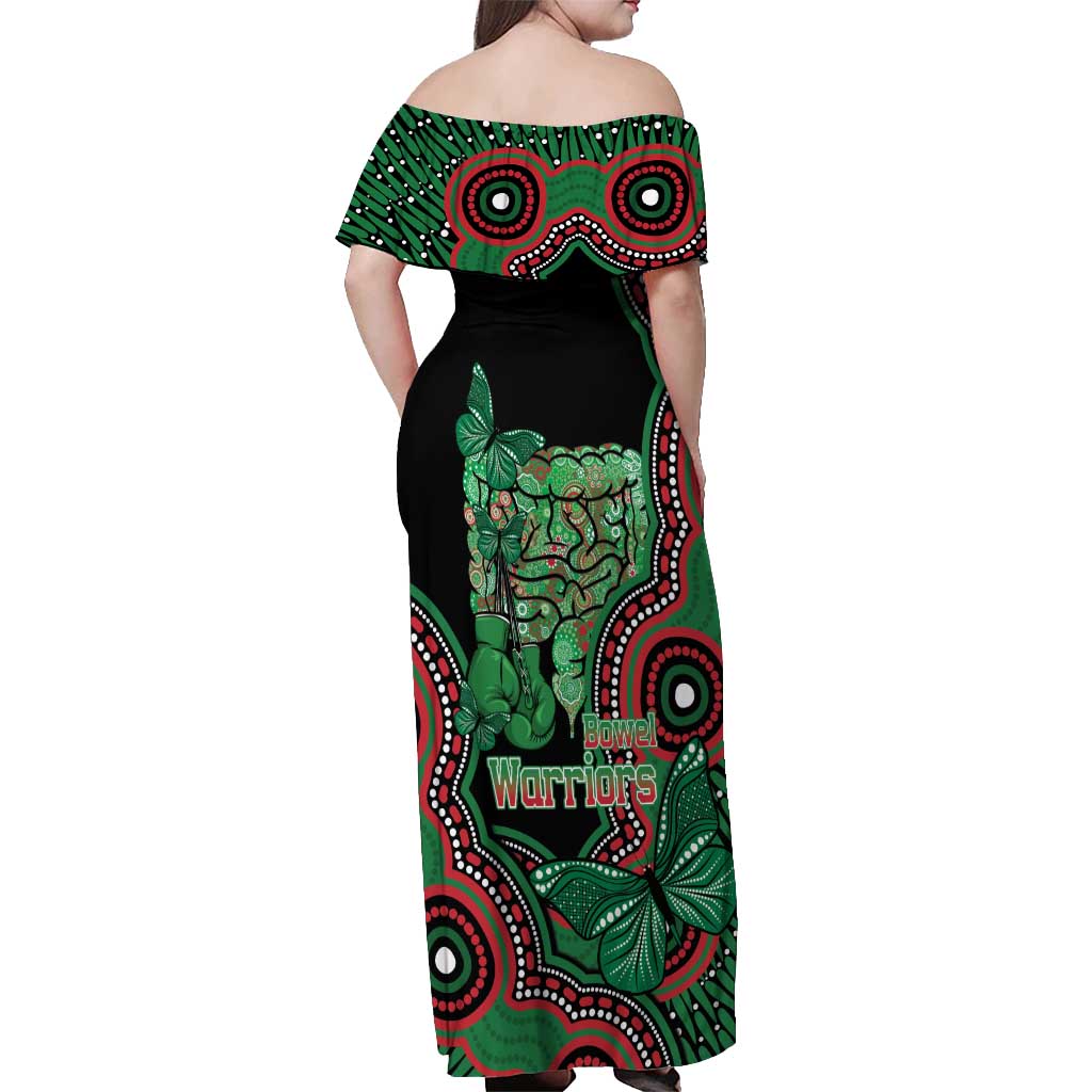 Australia Bowel Cancer Awareness Month Off Shoulder Maxi Dress Boxing Gloves Warriors Aboriginal Art