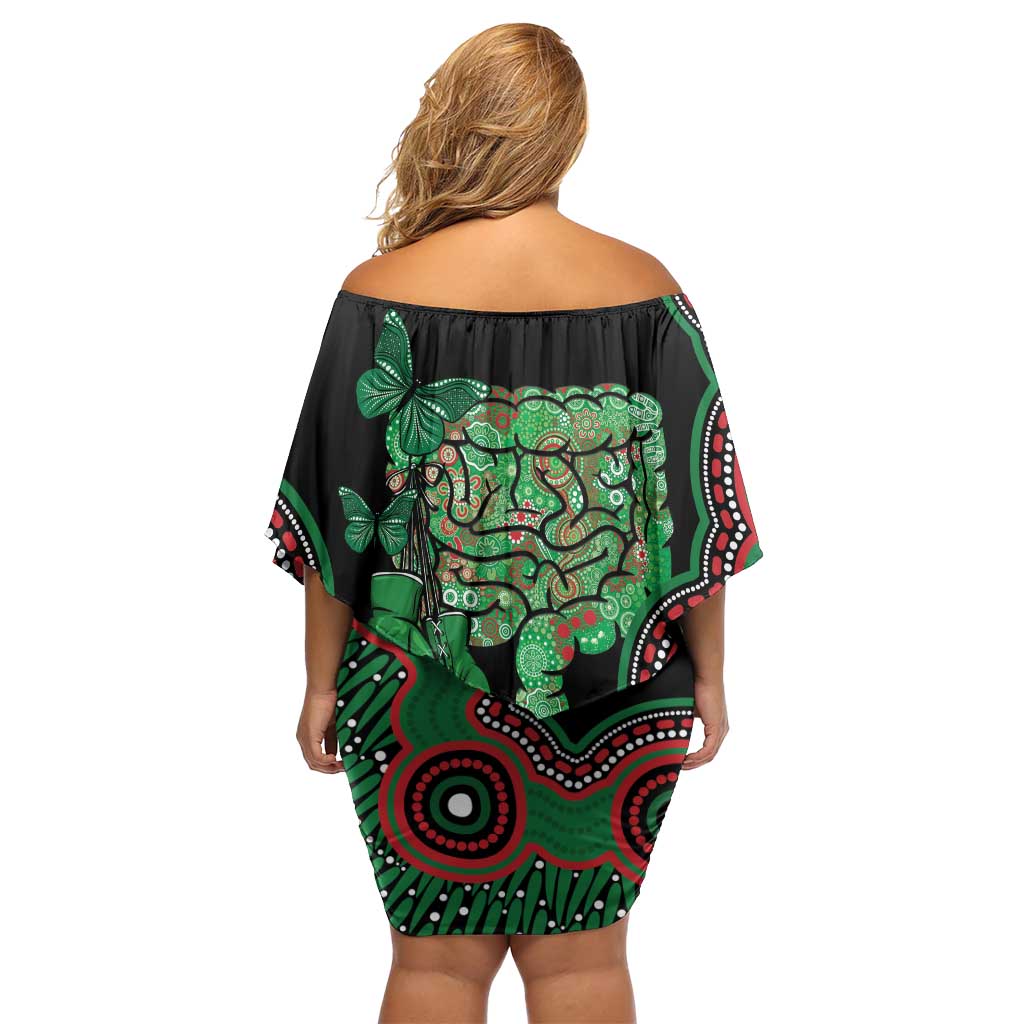 Australia Bowel Cancer Awareness Month Off Shoulder Short Dress Boxing Gloves Warriors Aboriginal Art