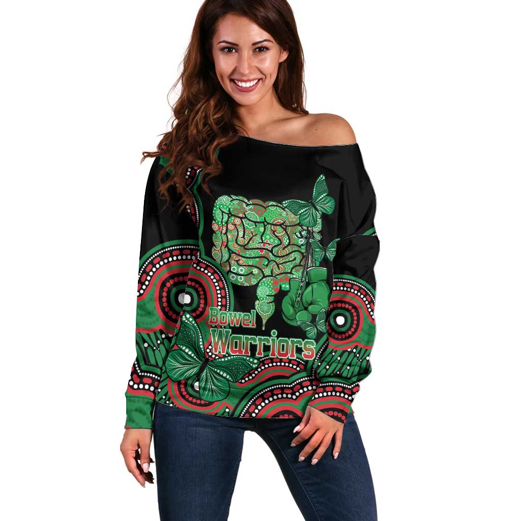 Australia Bowel Cancer Awareness Month Off Shoulder Sweater Boxing Gloves Warriors Aboriginal Art