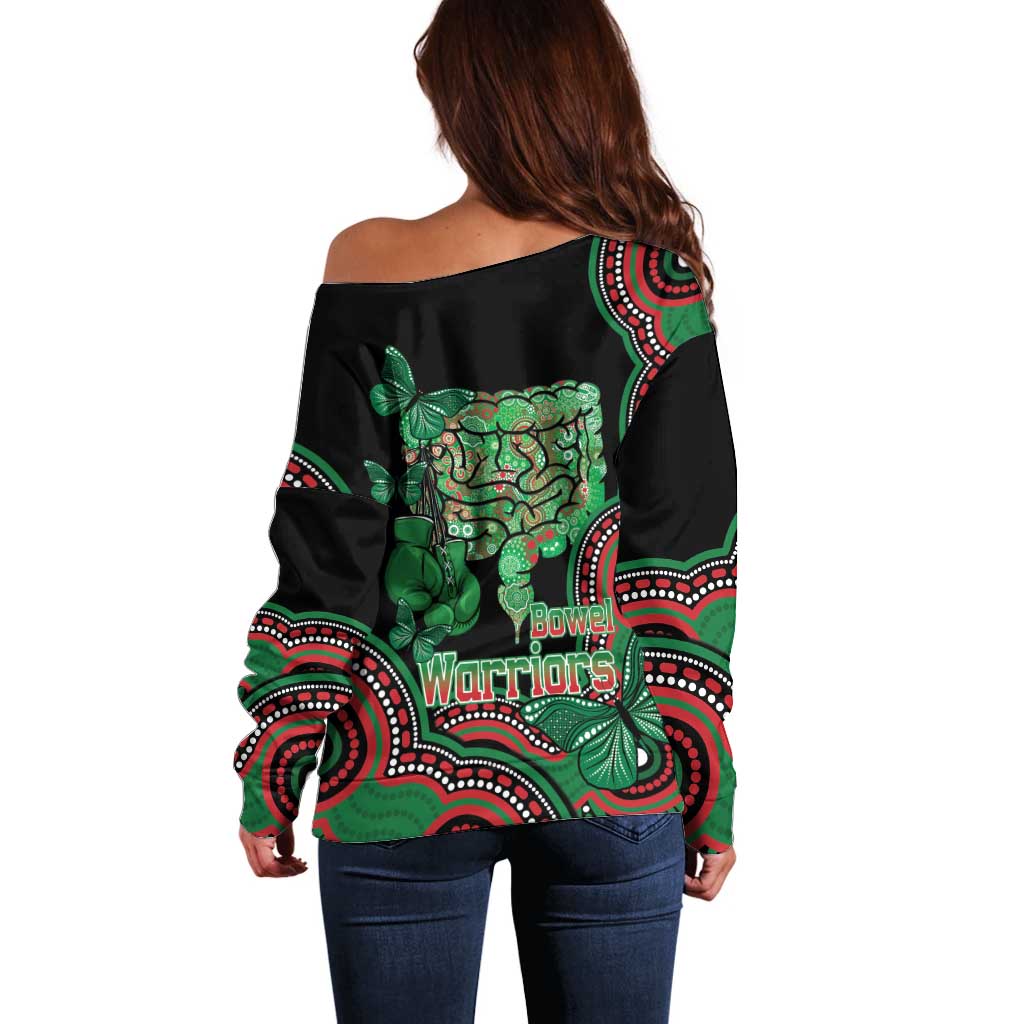 Australia Bowel Cancer Awareness Month Off Shoulder Sweater Boxing Gloves Warriors Aboriginal Art