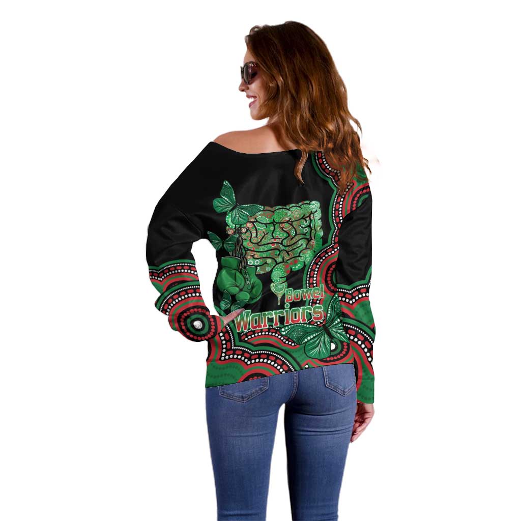 Australia Bowel Cancer Awareness Month Off Shoulder Sweater Boxing Gloves Warriors Aboriginal Art