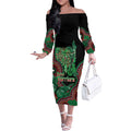 Australia Bowel Cancer Awareness Month Off The Shoulder Long Sleeve Dress Boxing Gloves Warriors Aboriginal Art