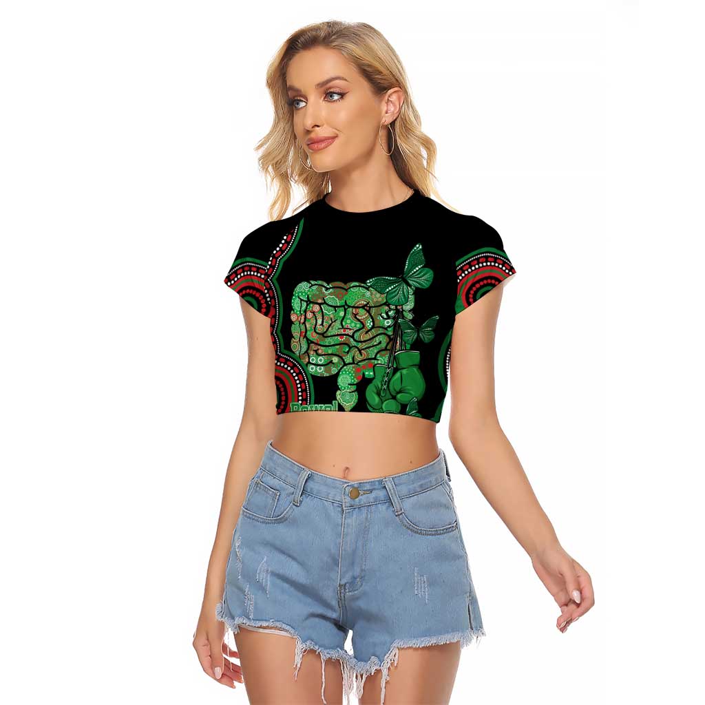 Australia Bowel Cancer Awareness Month Raglan Cropped T Shirt Boxing Gloves Warriors Aboriginal Art