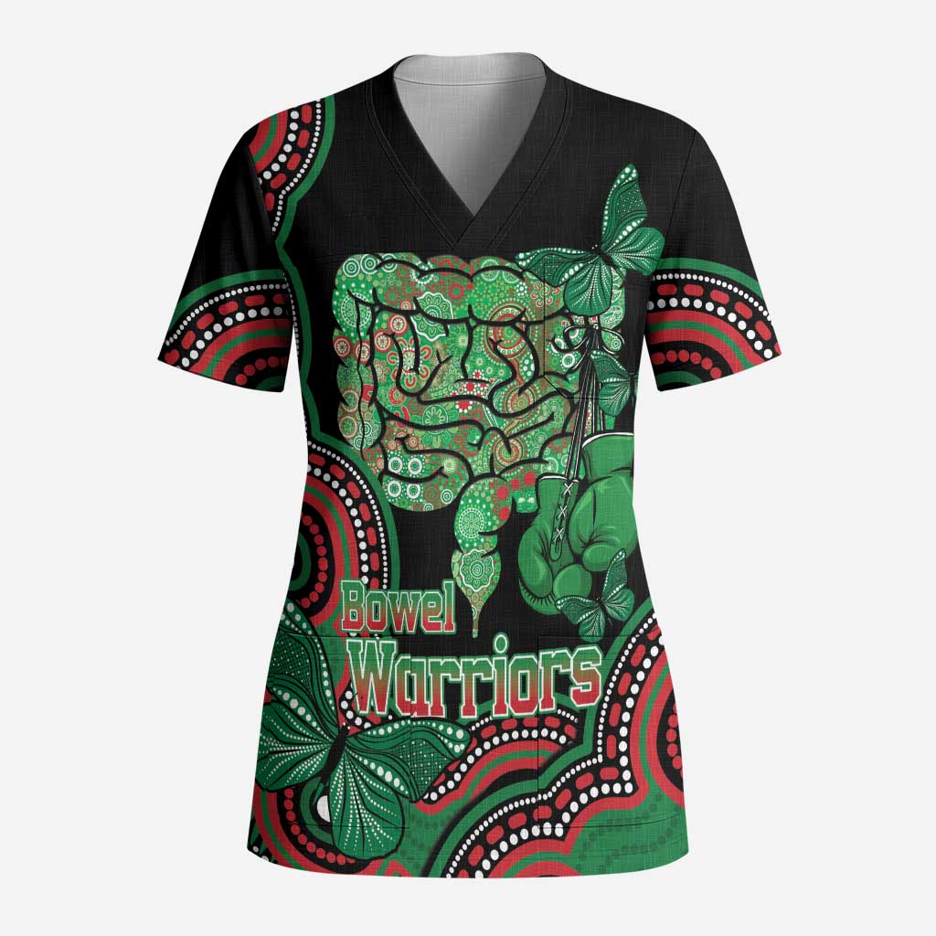 Australia Bowel Cancer Awareness Month Scrub Top Boxing Gloves Warriors Aboriginal Art - Aussie Hoodie