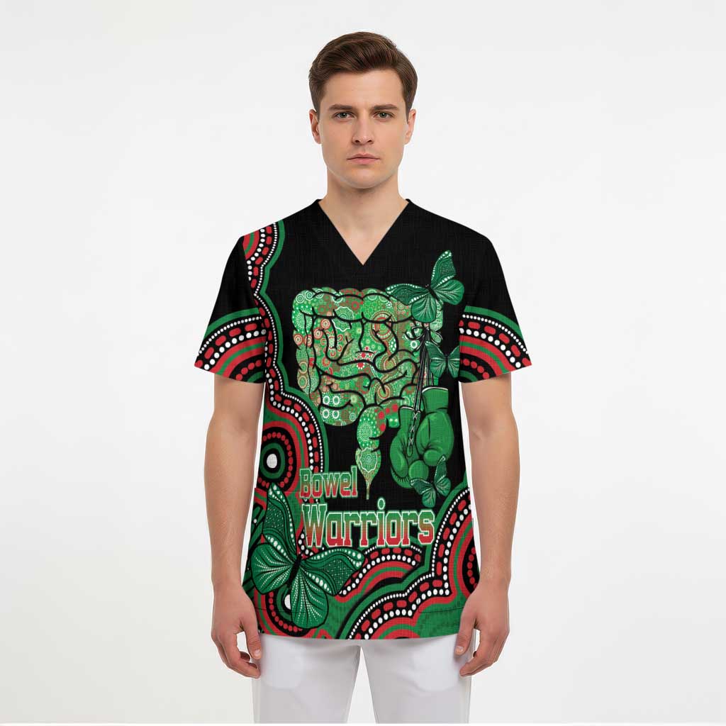Australia Bowel Cancer Awareness Month Scrub Top Boxing Gloves Warriors Aboriginal Art - Aussie Hoodie