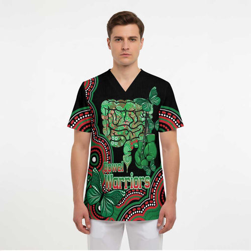 Australia Bowel Cancer Awareness Month Scrub Top Boxing Gloves Warriors Aboriginal Art - Aussie Hoodie
