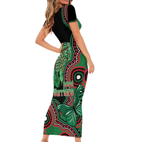 Australia Bowel Cancer Awareness Month Short Sleeve Bodycon Dress Boxing Gloves Warriors Aboriginal Art