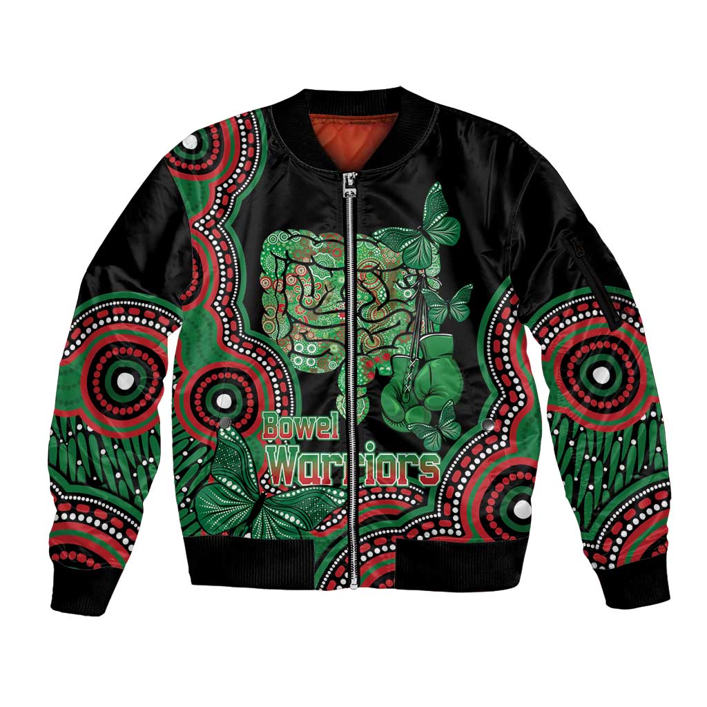 Australia Bowel Cancer Awareness Month Sleeve Zip Bomber Jacket Boxing Gloves Warriors Aboriginal Art