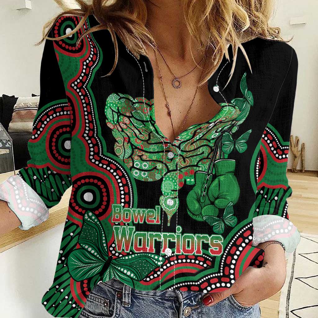 Australia Bowel Cancer Awareness Month Women Casual Shirt Boxing Gloves Warriors Aboriginal Art